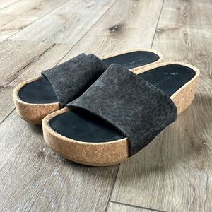 Veronica Beard Dresdyn Platform Cork Slide Sandal in Leopard Suede